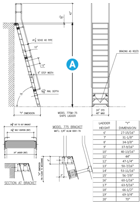 M1000-75 - 75° Ships Ladder - Alaco Ladder