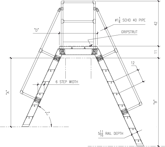 1000 LBS. CAPACITY SHIPS LADDER WITH PLATFORM AND RETURN