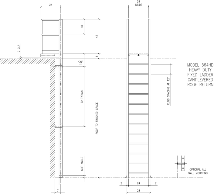 564HD Heavy Duty Parapet Return with Cantilevered Platform - Alaco Ladder