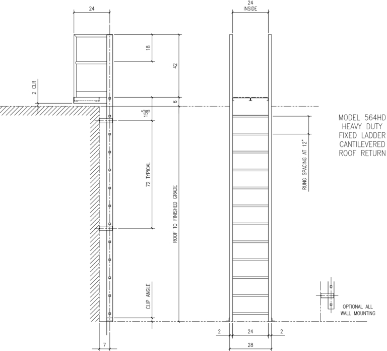 564HD Heavy Duty Parapet Return with Cantilevered Platform - Alaco Ladder